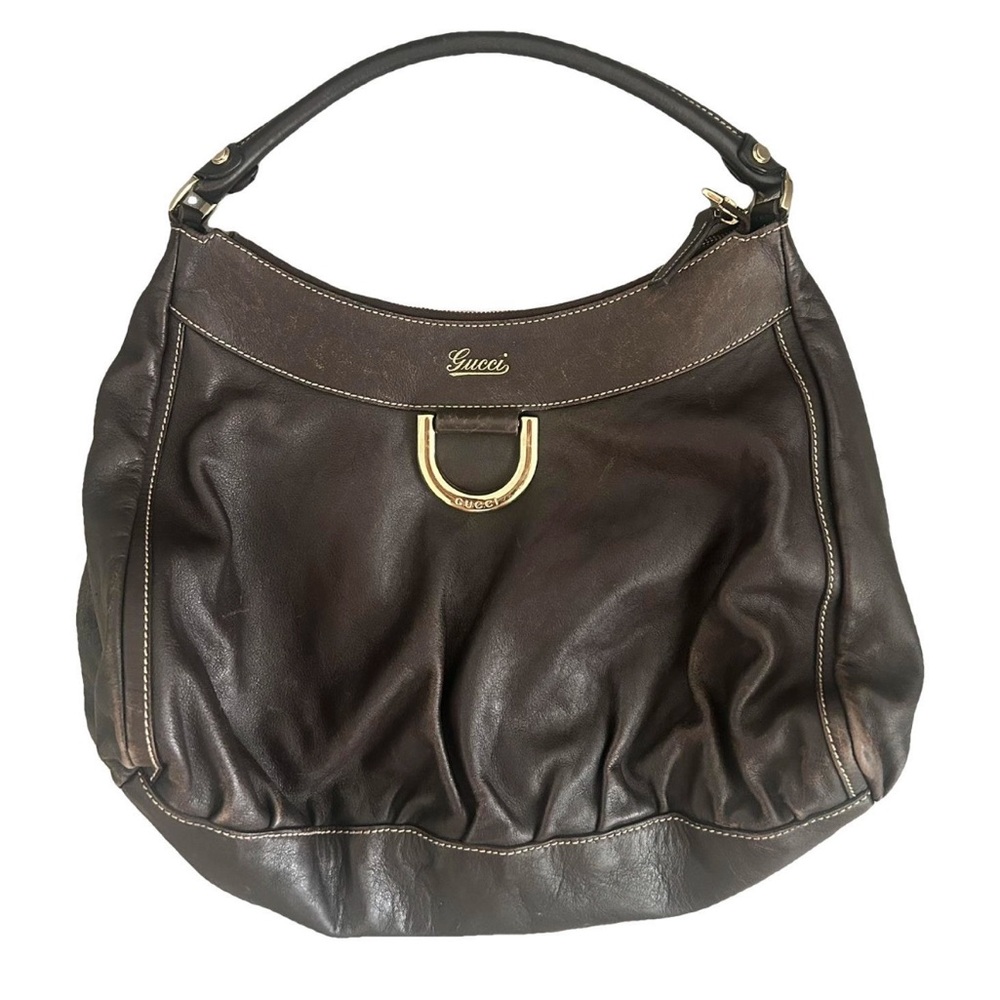 Gucci d ring brown leather handbag